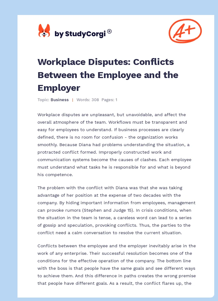 Workplace Disputes: Conflicts Between the Employee and the Employer. Page 1