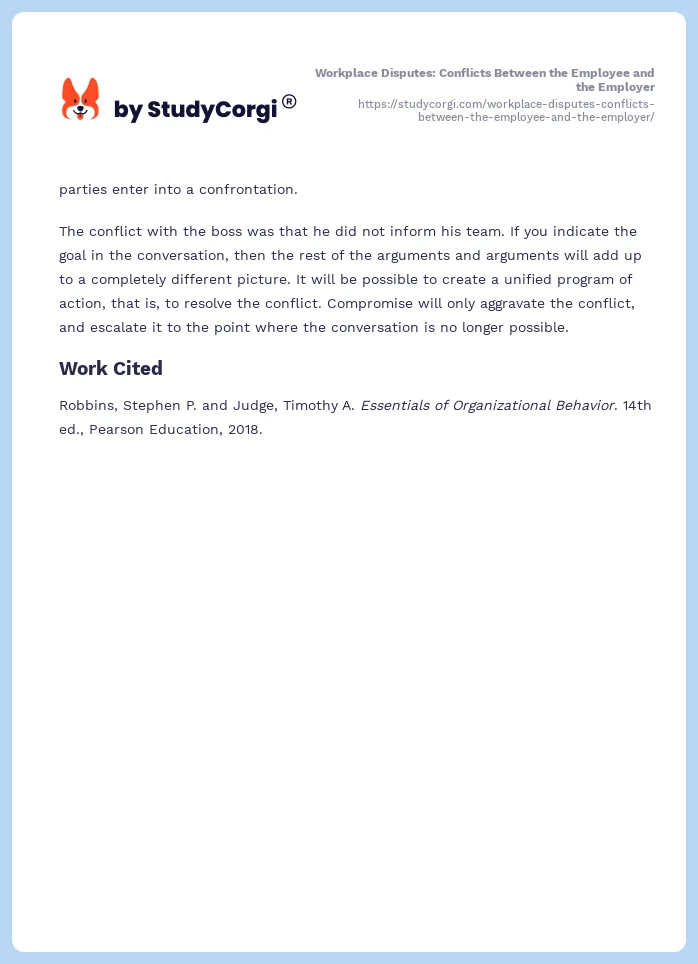 Workplace Disputes: Conflicts Between the Employee and the Employer. Page 2