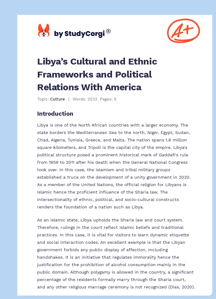 Libya’s Cultural and Ethnic Frameworks and Political Relations With America. Page 1