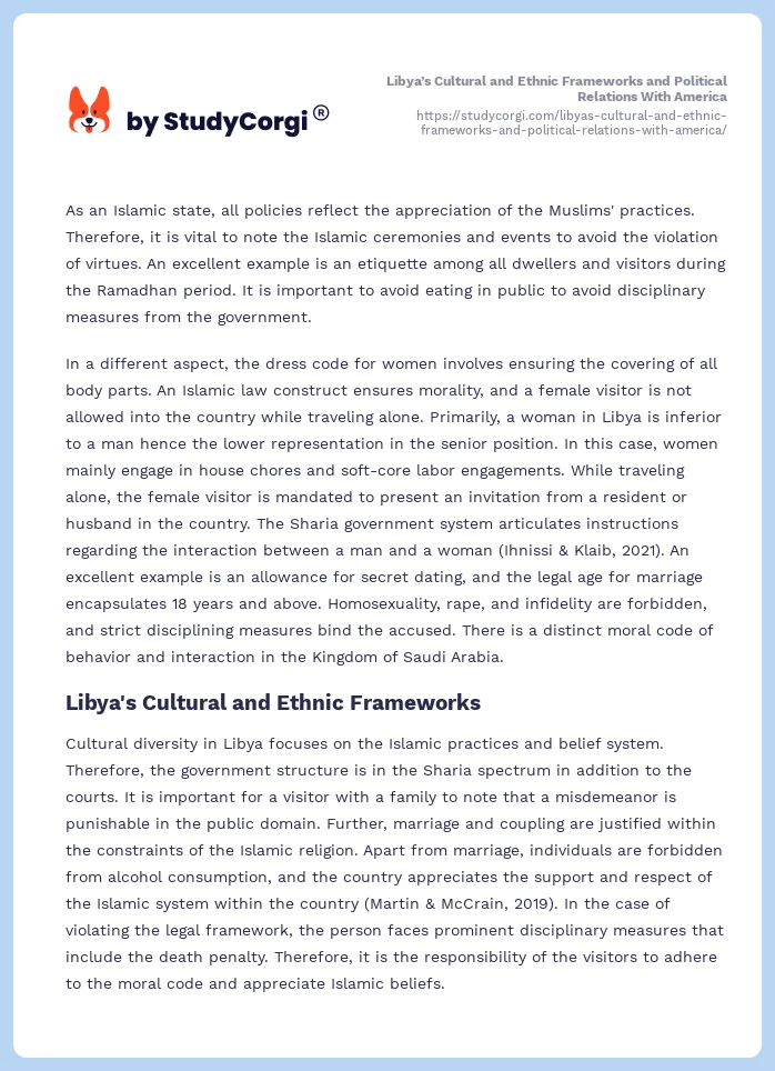 Libya’s Cultural and Ethnic Frameworks and Political Relations With America. Page 2