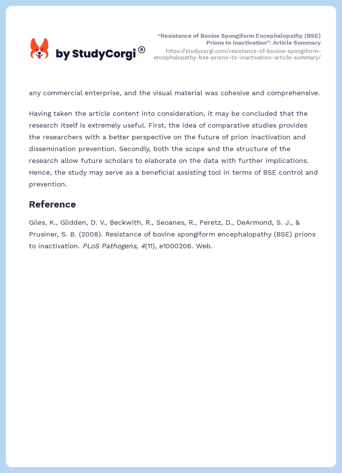 “Resistance of Bovine Spongiform Encephalopathy (BSE) Prions to Inactivation”: Article Summary. Page 2
