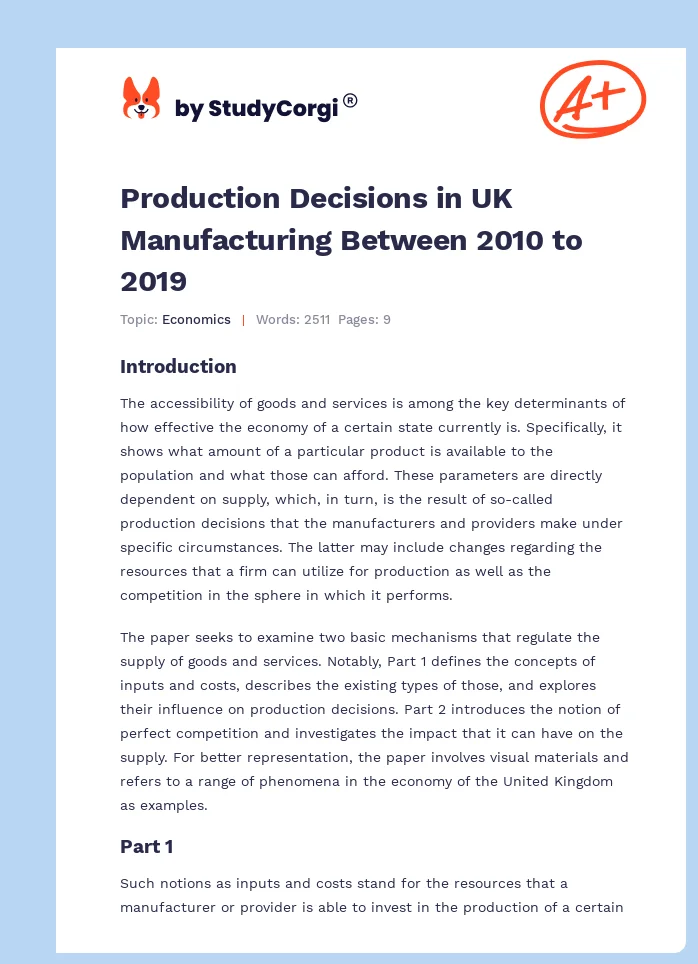 Production Decisions in UK Manufacturing Between 2010 to 2019. Page 1