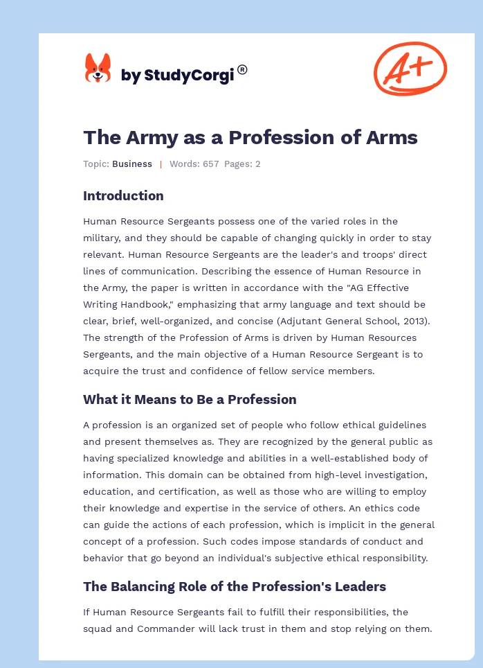 The Army as a Profession of Arms. Page 1