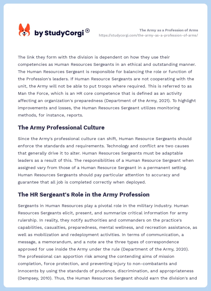 The Army as a Profession of Arms. Page 2