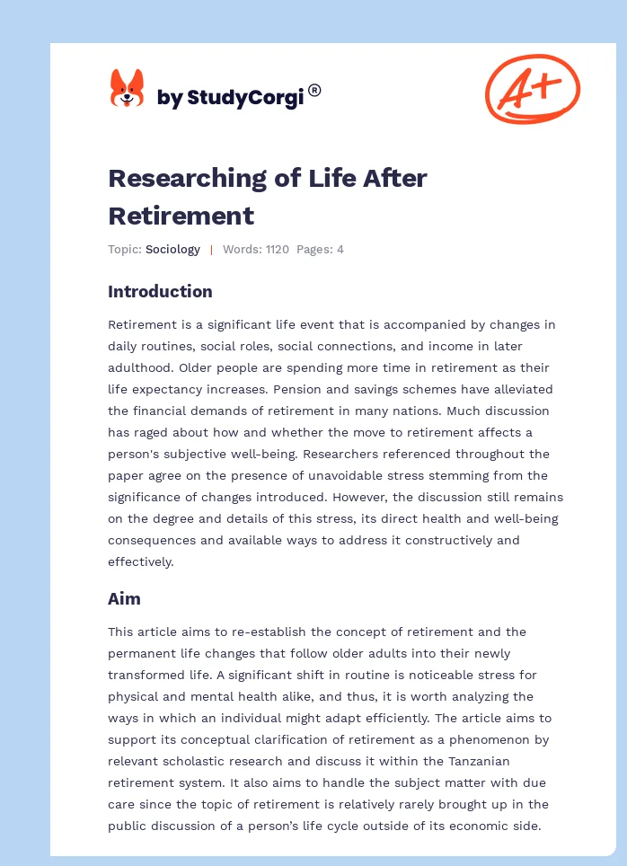Researching of Life After Retirement. Page 1