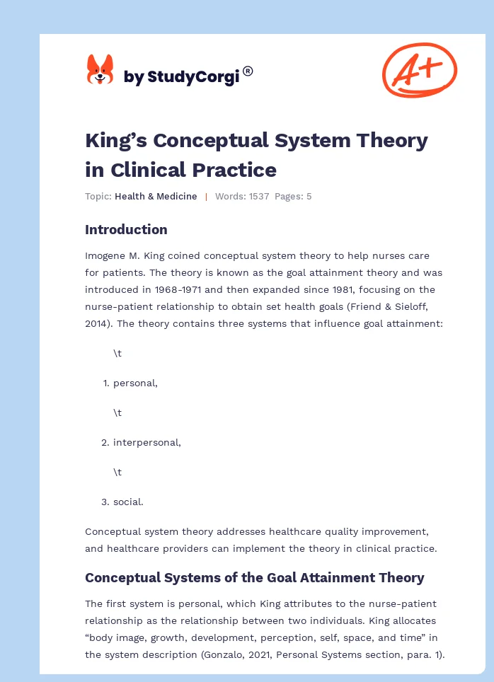 King’s Conceptual System Theory in Clinical Practice. Page 1