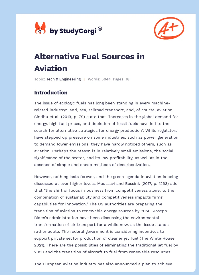 Alternative Fuel Sources in Aviation. Page 1