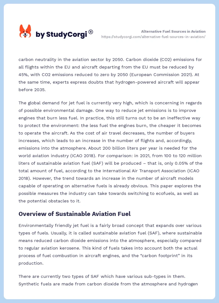 Alternative Fuel Sources in Aviation. Page 2