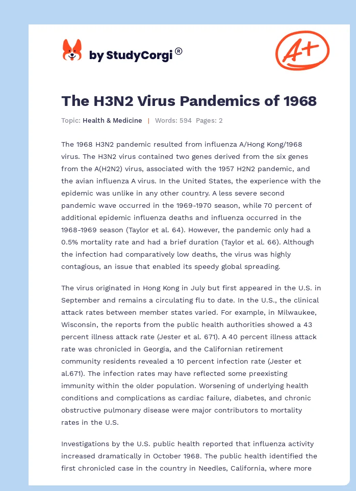 The H3N2 Virus Pandemics of 1968. Page 1
