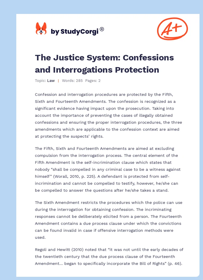 The Justice System: Confessions and Interrogations Protection. Page 1