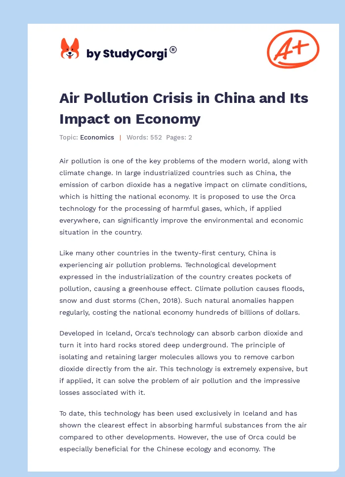 Air Pollution Crisis in China and Its Impact on Economy. Page 1