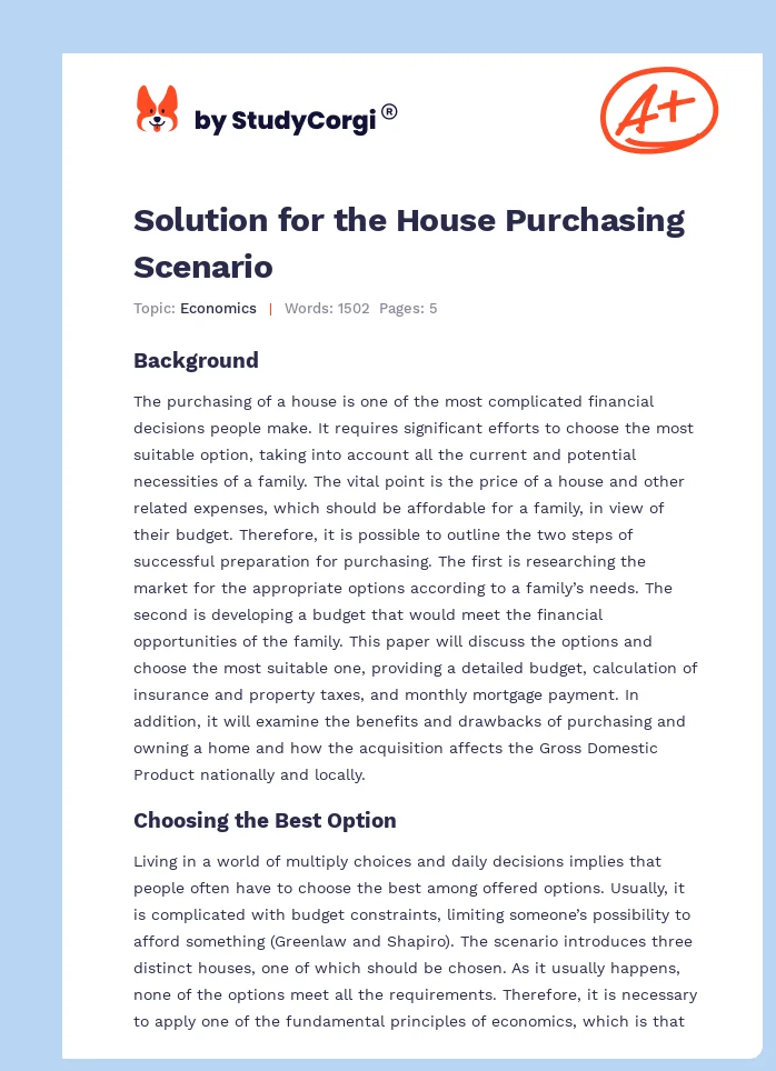 Solution for the House Purchasing Scenario. Page 1
