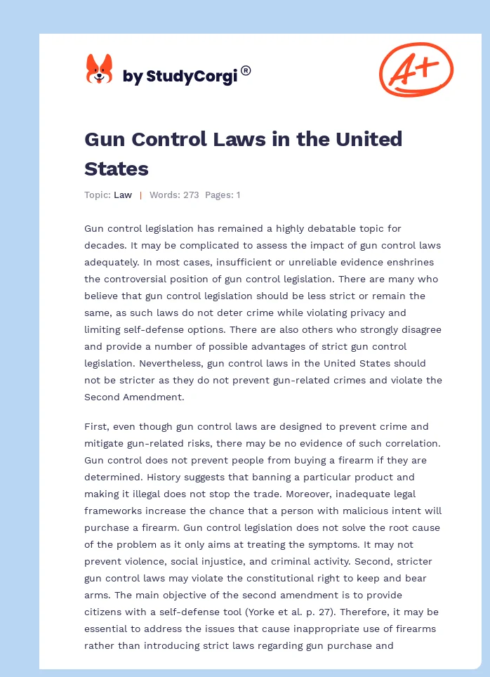 Gun Control Laws in the United States. Page 1