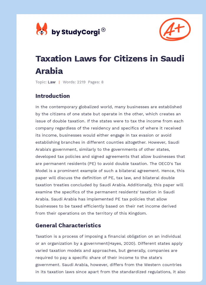 Taxation Laws for Citizens in Saudi Arabia. Page 1