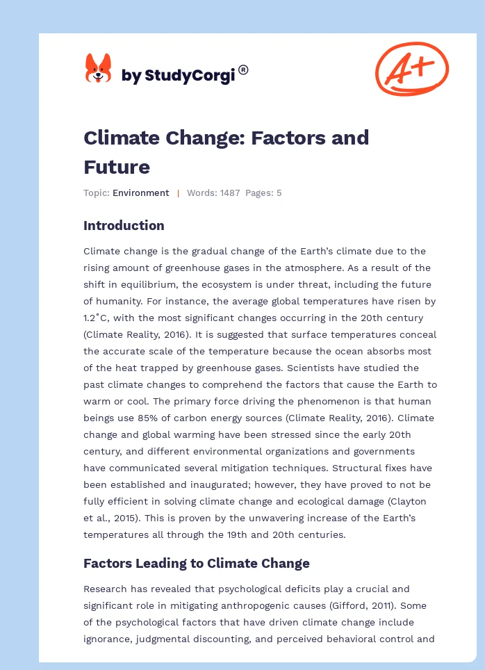 Climate Change: Factors and Future. Page 1