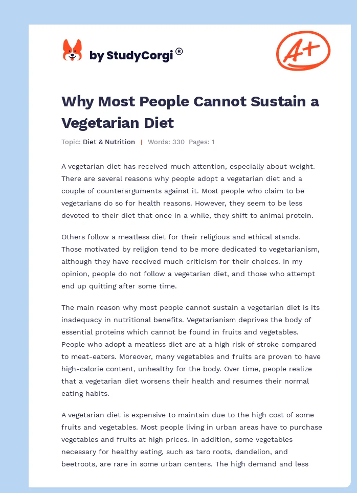 Why Most People Cannot Sustain a Vegetarian Diet. Page 1