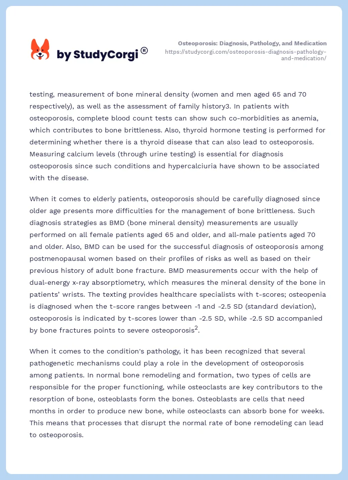 Osteoporosis: Diagnosis, Pathology, and Medication. Page 2