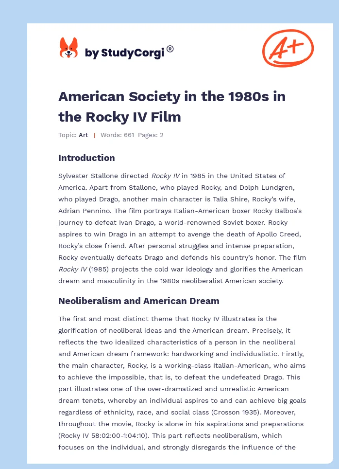 American Society in the 1980s in the Rocky IV Film. Page 1