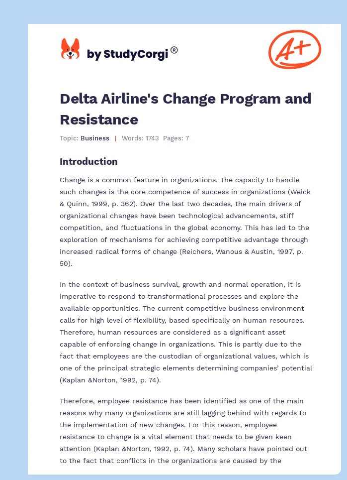 Delta Airline's Change Program and Resistance. Page 1