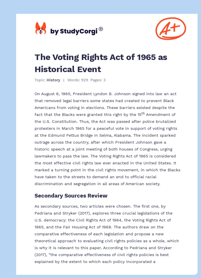The Voting Rights Act of 1965 as Historical Event. Page 1