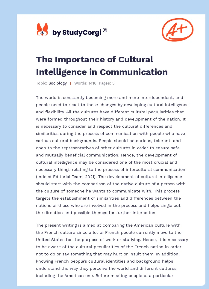 The Importance of Cultural Intelligence in Communication. Page 1