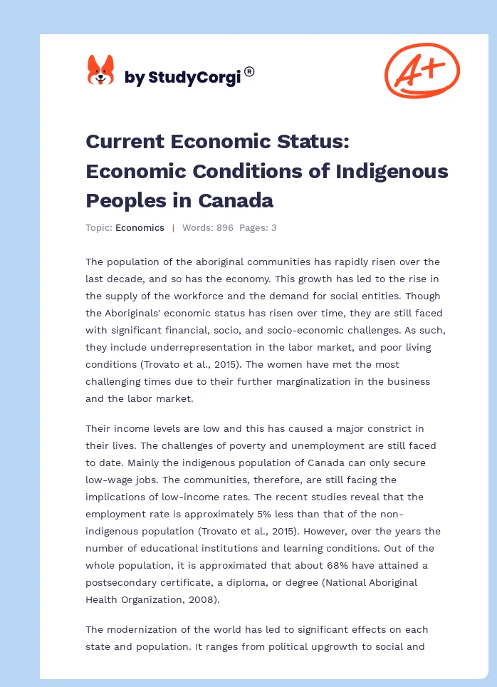 Current Economic Status: Economic Conditions of Indigenous Peoples in Canada. Page 1