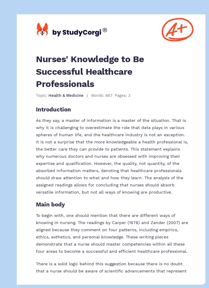 Nurses' Knowledge to Be Successful Healthcare Professionals. Page 1