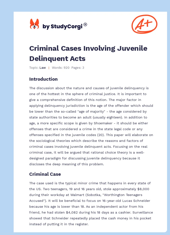 Criminal Cases Involving Juvenile Delinquent Acts. Page 1