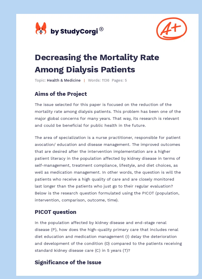 Decreasing the Mortality Rate Among Dialysis Patients. Page 1