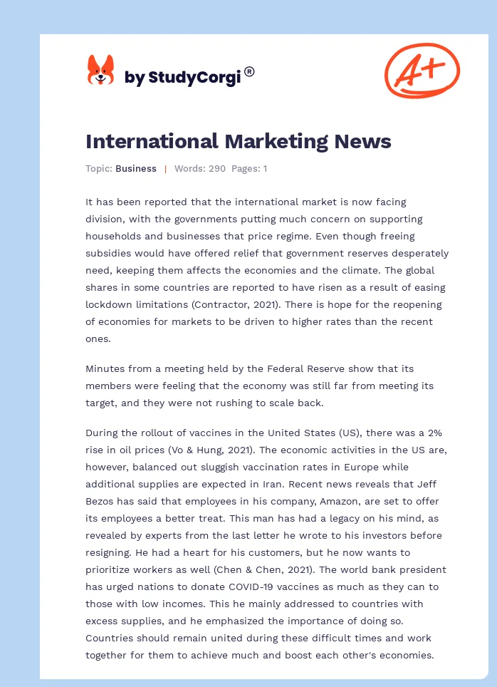 International Marketing News. Page 1