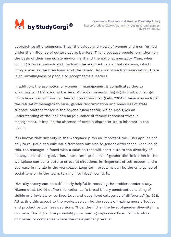 Women in Business and Gender Diversity Policy. Page 2