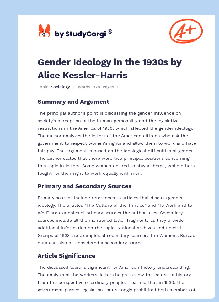 Gender Ideology in the 1930s by Alice Kessler-Harris. Page 1