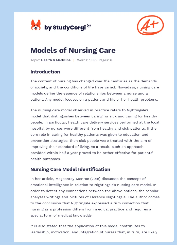 Models of Nursing Care. Page 1