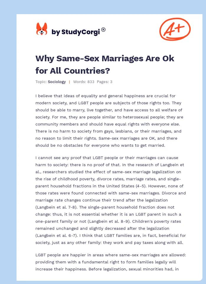 Why Same-Sex Marriages Are Ok for All Countries?. Page 1