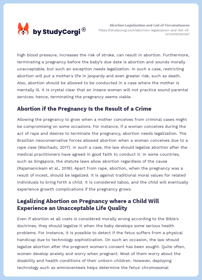 Abortion Legalization and List of Circumstances. Page 2