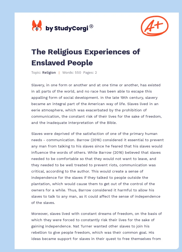 The Religious Experiences of Enslaved People. Page 1