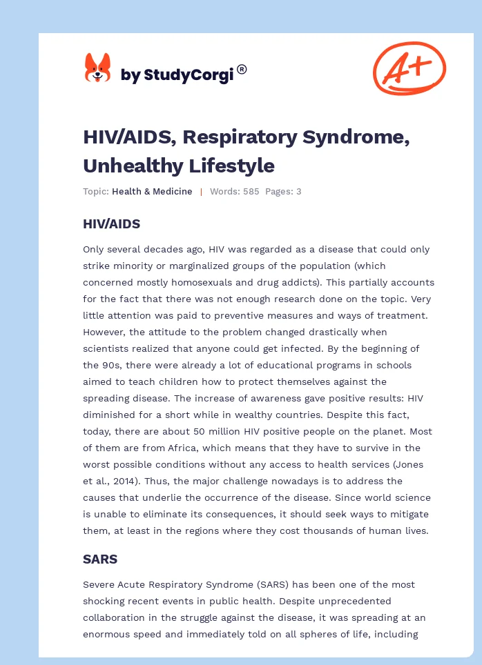 HIV/AIDS, Respiratory Syndrome, Unhealthy Lifestyle. Page 1