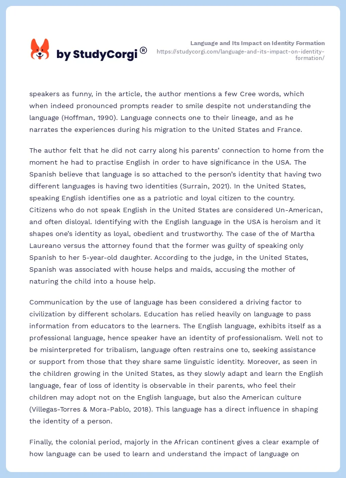 Language and Its Impact on Identity Formation. Page 2