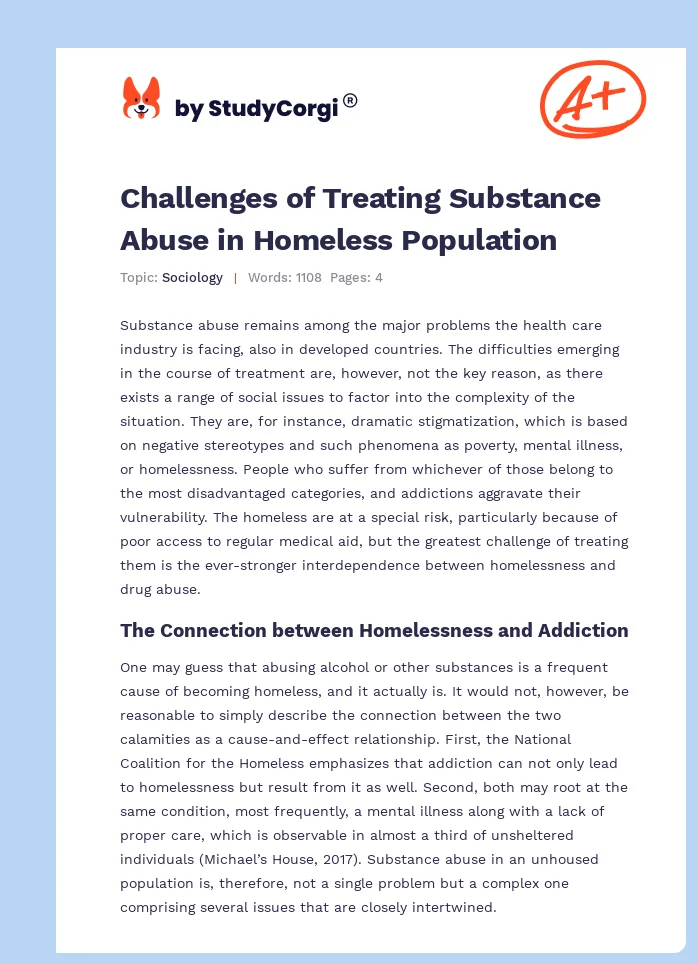 Challenges of Treating Substance Abuse in Homeless Population. Page 1