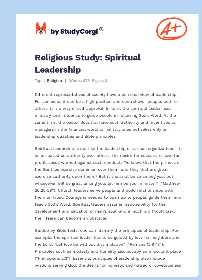 Religious Study: Spiritual Leadership. Page 1