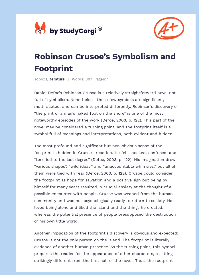 Robinson Crusoe’s Symbolism and Footprint. Page 1