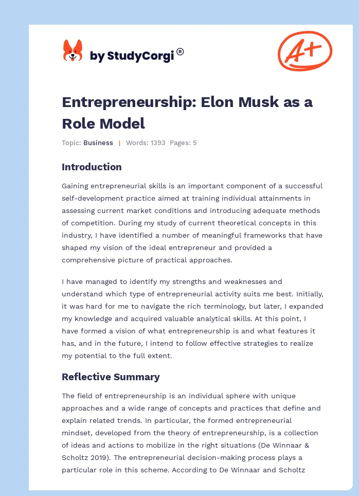Entrepreneurship: Elon Musk as a Role Model. Page 1
