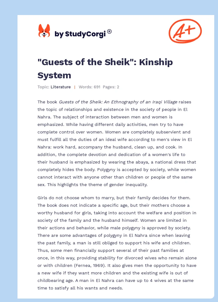 "Guests of the Sheik": Kinship System. Page 1