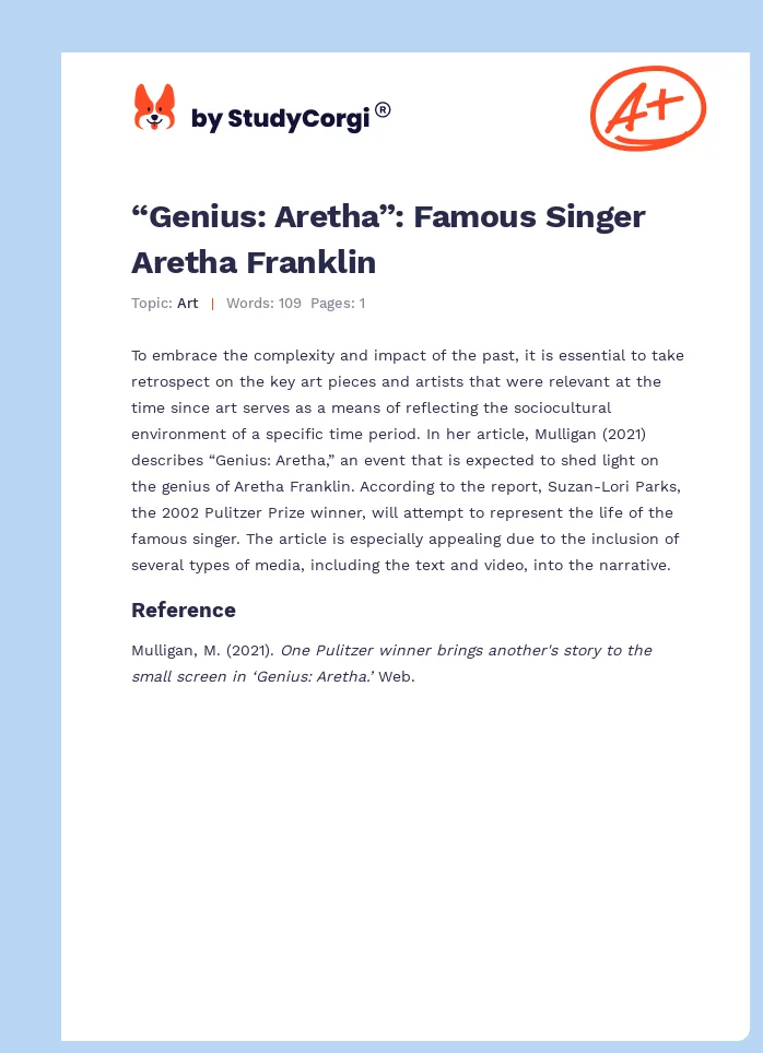“Genius: Aretha”: Famous Singer Aretha Franklin. Page 1