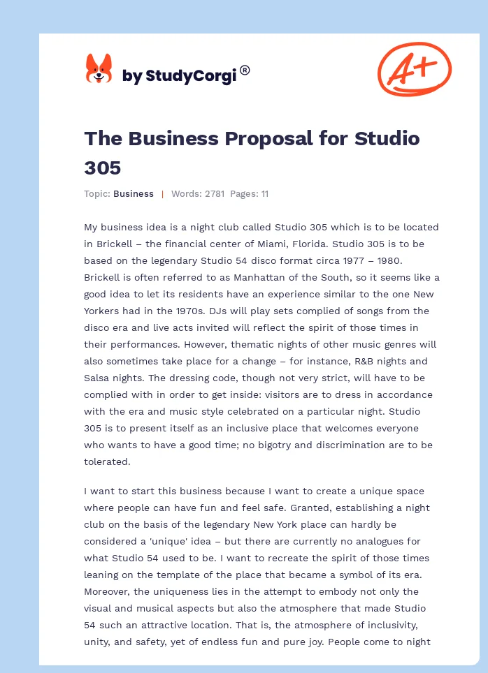The Business Proposal for Studio 305. Page 1