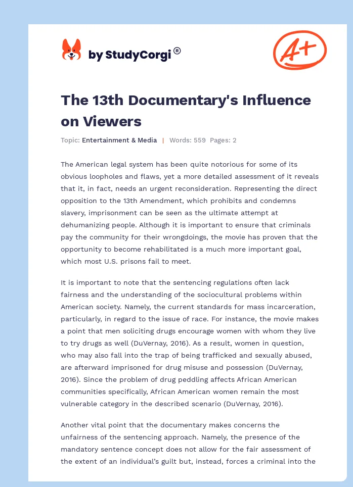 The 13th Documentary's Influence on Viewers. Page 1