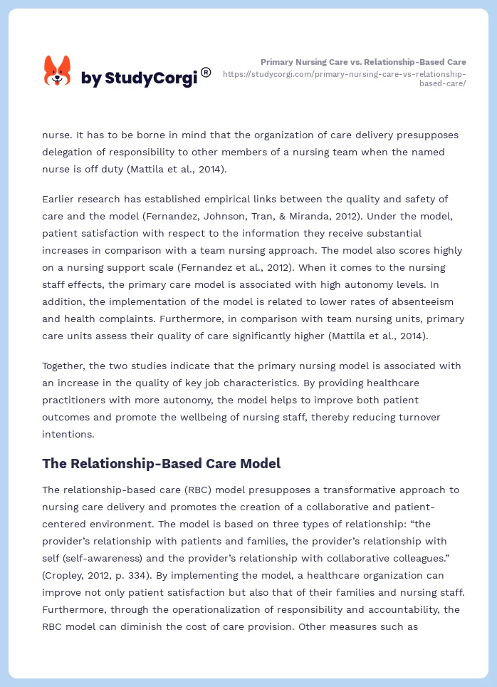 Primary Nursing Care vs. Relationship-Based Care. Page 2