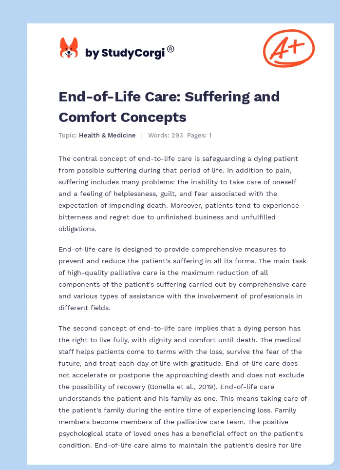 End-of-Life Care: Suffering and Comfort Concepts. Page 1