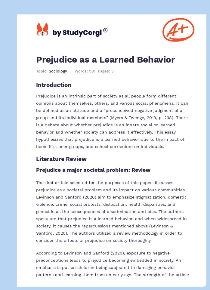 Prejudice as a Learned Behavior. Page 1