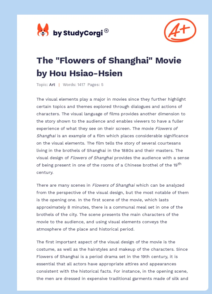 The "Flowers of Shanghai" Movie by Hou Hsiao-Hsien. Page 1